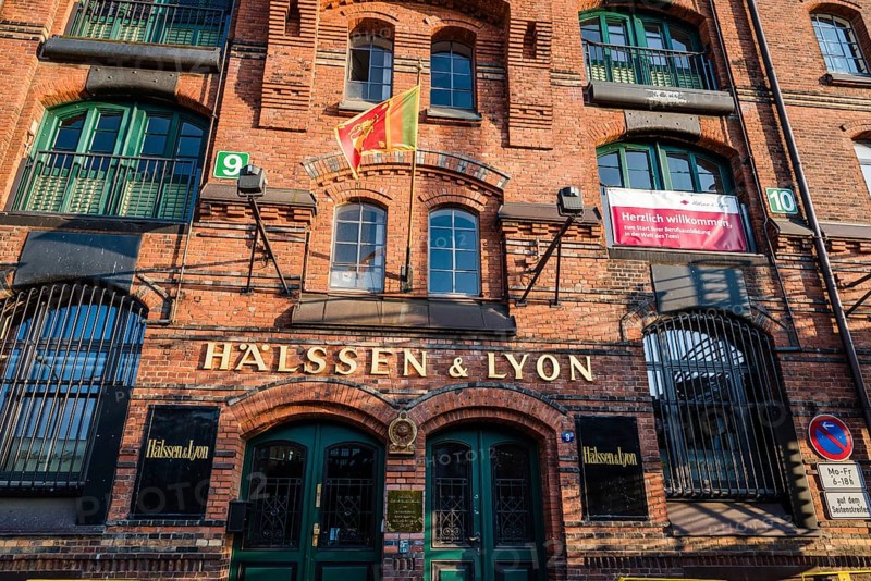 Hamburg, Germany, August 3, 2019: Halssen and Lyon tea wholesaler headquarters in Warehouse District or Speicherstadt, Europe