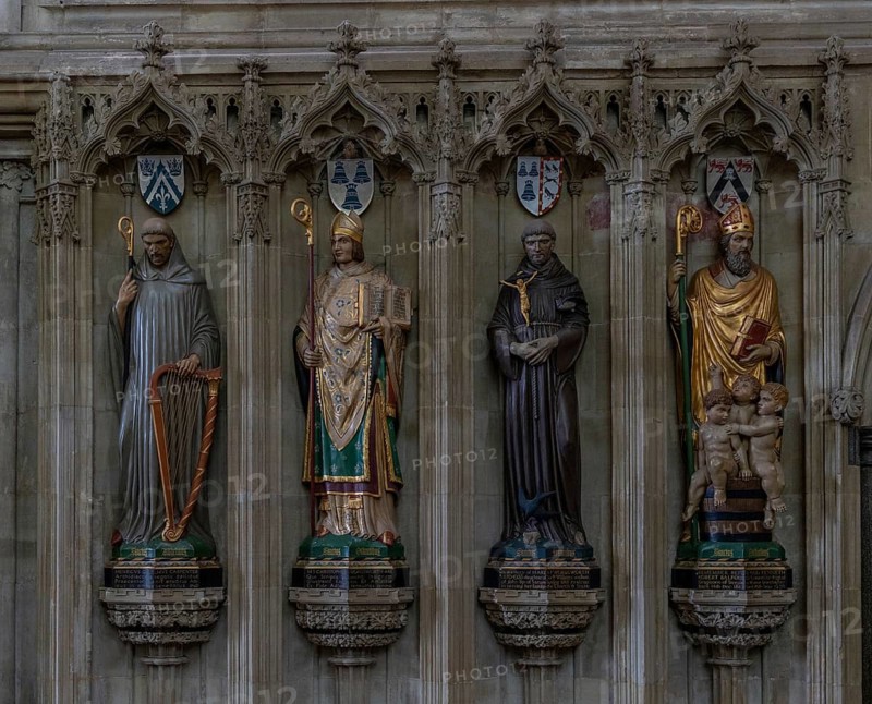 Salisbury, United Kingdom, 8 September, 2022: statues of archbishops in the side nave of the Salisbury Cathedral, Europe