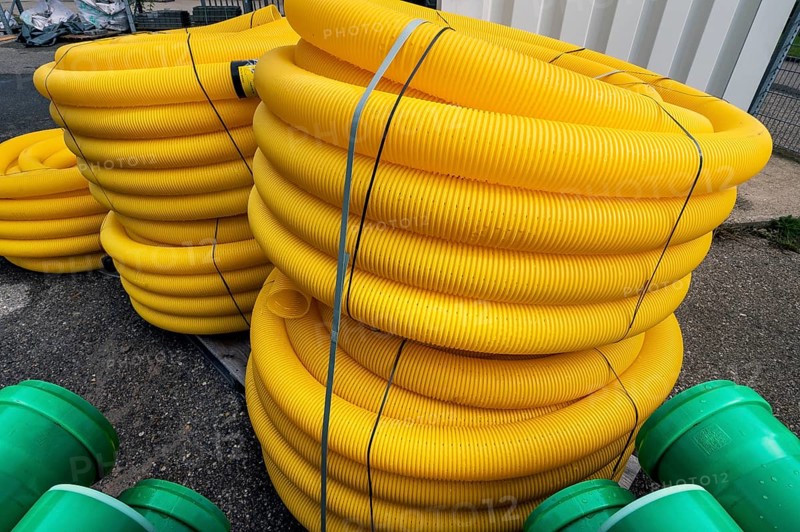 Yellow plastic hoses, Allgäu, Bavaria, Germany, Europe