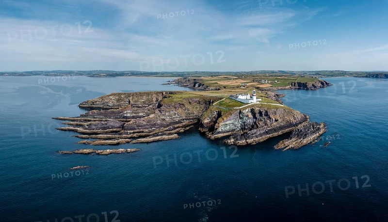 An aerial view of the Galley Head Lighthouse in County Cork