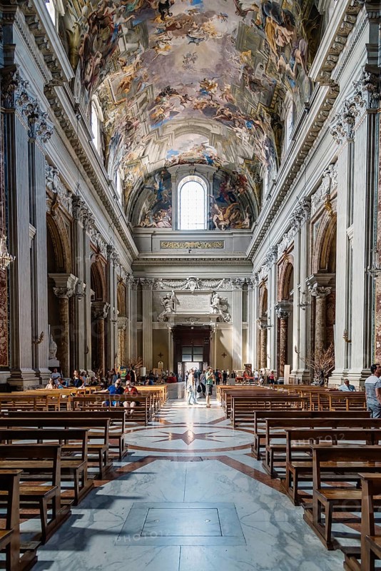 Rome, Italy, August 18, 2016: Interior view of church of St. Ignatius of Loyola. It is a Roman Catholic titular church dedicated to Ignatius of Loyola, the founder of the Society of Jesus. Built in Baroque style, Europe