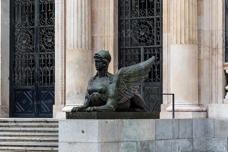 Madrid, Spain, October 16, 2021: Bronze sphinx in National Museum of Archaeology of Madrid in Serrano Street, Europe