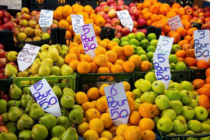Fruit and vegetable market, market hall, old town, Port Louis, Indian Ocean, island, Mauritius, Africa