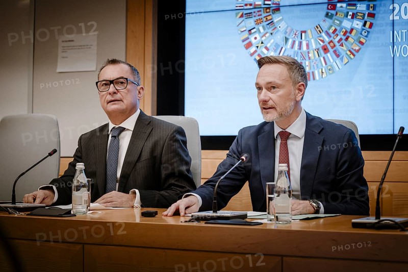 Christian Lindner (FDP), Federal Minister of Finance, photographed during the IMF press conference with the President of the Federal Bank, Dr Joachim Nagel, at the joint annual meeting of the IMF and the World Bank as well as meetings of the G7, G20 FMNBG, IMFC, in Washington, 25.10.2024. Photographed on behalf of the Federal Ministry of Finance