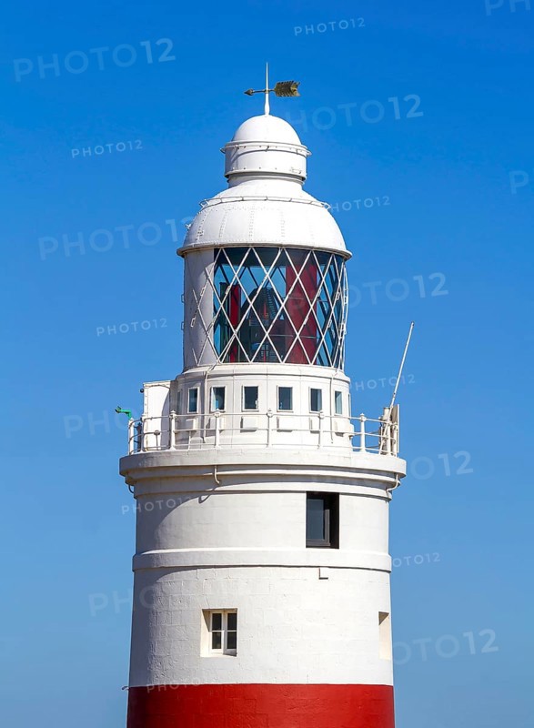 Red and white striped lighthouse at Europa Point, Gibraltar, British territory in southern Spain, Europe