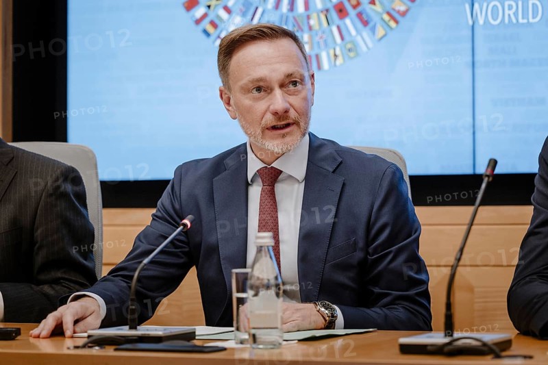Christian Lindner (FDP), Federal Minister of Finance, photographed during the IMF press conference with the President of the Federal Bank, Dr Joachim Nagel, at the joint annual meeting of the IMF and the World Bank as well as meetings of the G7, G20 FMNBG, IMFC, in Washington, 25.10.2024. Photographed on behalf of the Federal Ministry of Finance