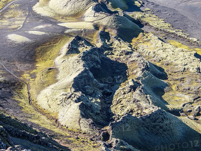 Moss-covered Laki crater or Lakagígar, series of craters, interior highlands of Iceland, Suðurland, Iceland, Europe