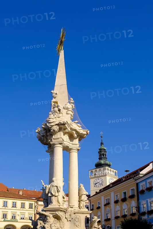 Market square with town hall, Pomona Fountain and Trinity Column, St Wenceslas Church, Old Town, Mikulov, Breclav District, Jihomoravský Region, South Moravia, Czech Republic, Europe