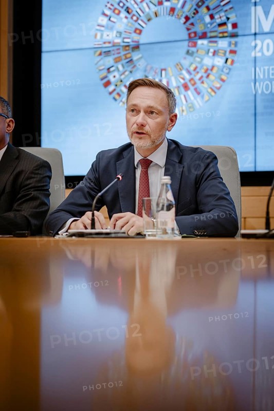 Christian Lindner (FDP), Federal Minister of Finance, photographed during the IMF press conference with the President of the Federal Bank, Dr Joachim Nagel, at the joint annual meeting of the IMF and the World Bank as well as meetings of the G7, G20 FMNBG, IMFC, in Washington, 25.10.2024. Photographed on behalf of the Federal Ministry of Finance