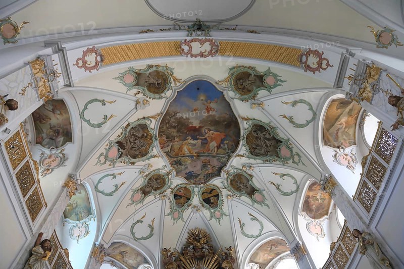 Parish church of St Magdalena, interior, ceiling frescoes, Fürstenfeldbruck, Upper Bavaria, Bavaria, Germany, Europe