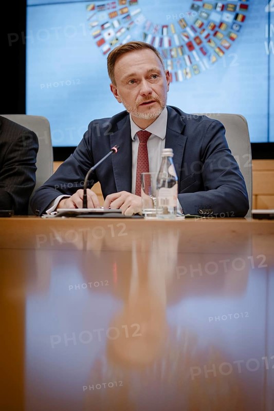 Christian Lindner (FDP), Federal Minister of Finance, photographed during the IMF press conference with the President of the Federal Bank, Dr Joachim Nagel, at the joint annual meeting of the IMF and the World Bank as well as meetings of the G7, G20 FMNBG, IMFC, in Washington, 25.10.2024. Photographed on behalf of the Federal Ministry of Finance