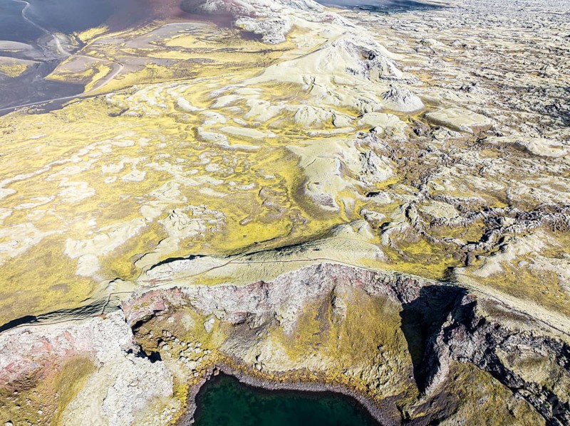 Moss-covered Laki crater or Lakagígar, series of craters, aerial view, interior highlands of Iceland, Suðurland, Iceland, Europe