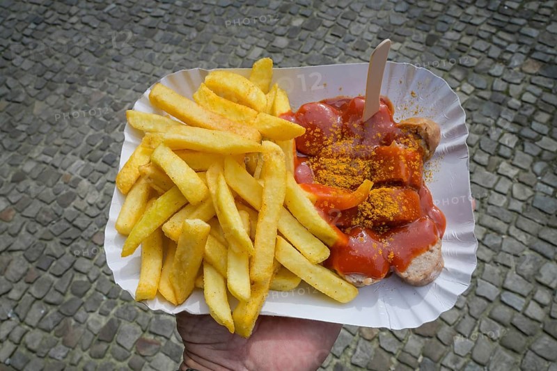 Berlin currywurst with chips