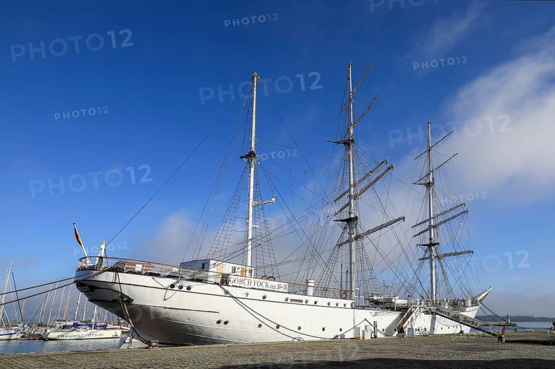 The Gorch Fock training sailing ship in Stralsund, Germany Mecklenburg-Western Pomerania Stralsund harbour, shipping, sailing ship, tall ship, windjammer, three-masted barque, Stralsund, Mecklenburg-Western Pomerania, Federal Republic of Germany