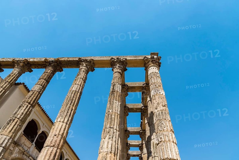 Roman Temple of Diana in Merida, Spain. Columns with capital in Corinthian style