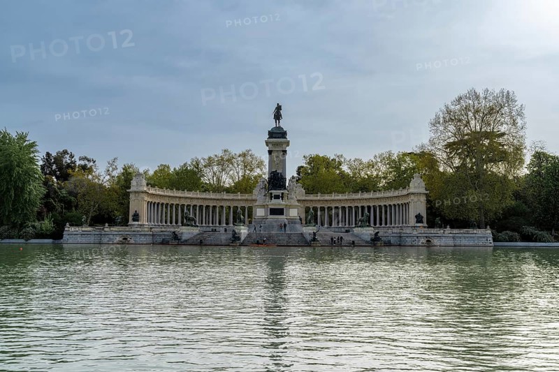 Madrid, Spain, 6 April, 2024: view of the Alfonso XII Monument in the El Retiro Park in downtown Madrid, Europe