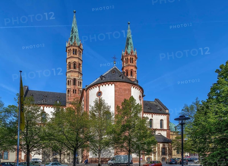 Wurzburg Cathedral is a Roman Catholic cathedral in Wurzburg in Bavaria, Germany, dedicated to Saint Kilian. View from apse, Europe