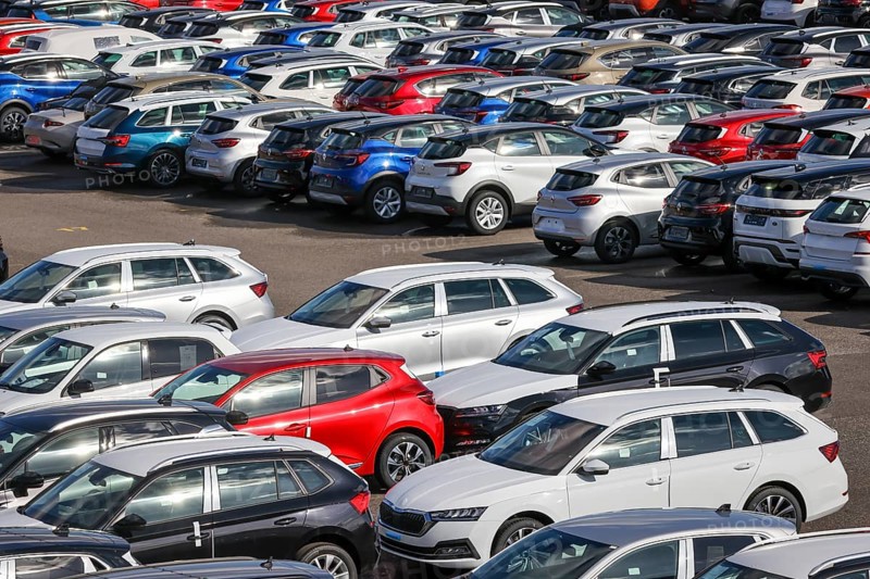 Duisburg, North Rhine-Westphalia, Germany, new cars, transhipment centre, car terminal in Duisburg port, Europe