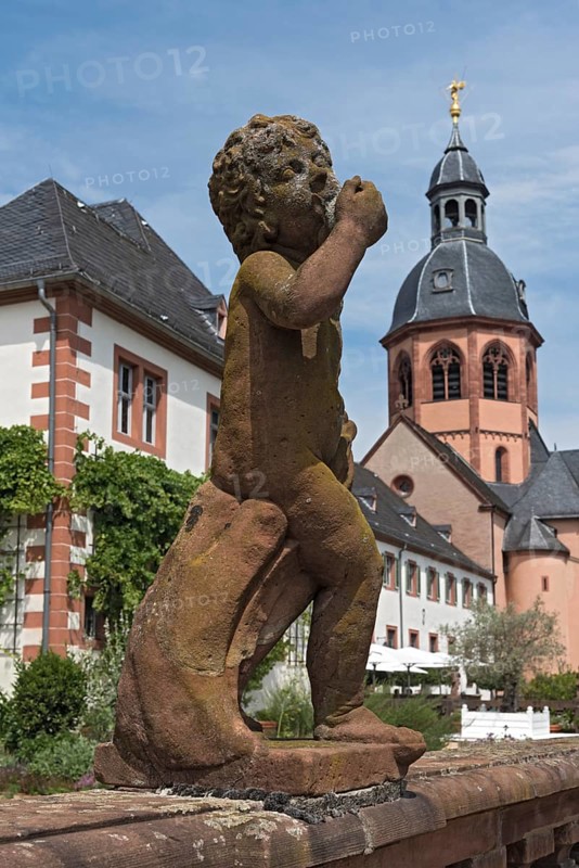 Figure sculpture statue in the monastery garden of St. Marcellinus and Peter in Seligenstadt, Germany, Europe