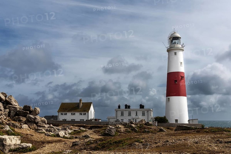 A view of the Portland Bill Lighthouse and Vistors Center on the Isle of Portland in southern England