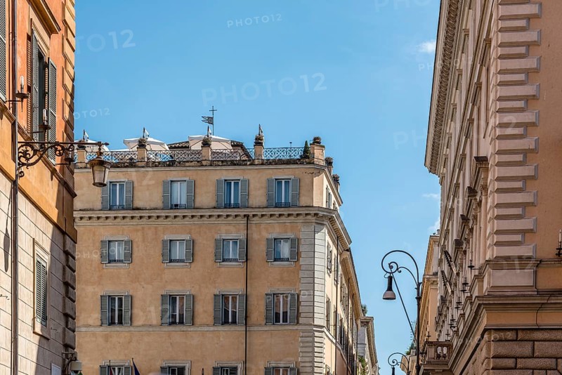 Rome, Italy, August 18, 2016: Low angle view of old buildings in historical centre of Rome a sunny summer day. Piazza di Minerva near Panteon, Europe