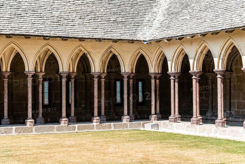 Mont Saint Michel, France, July 25, 2018: The cloister of the Abbey of Mont Saint-Michel, Europe