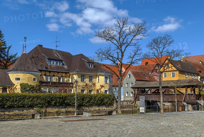 Embankment of Vils river in Amberg city, Germany, Europe