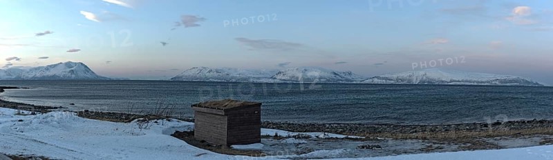 View of the Ullsfjorden and the Lyngen Alps, Lyngen, Tromsoe