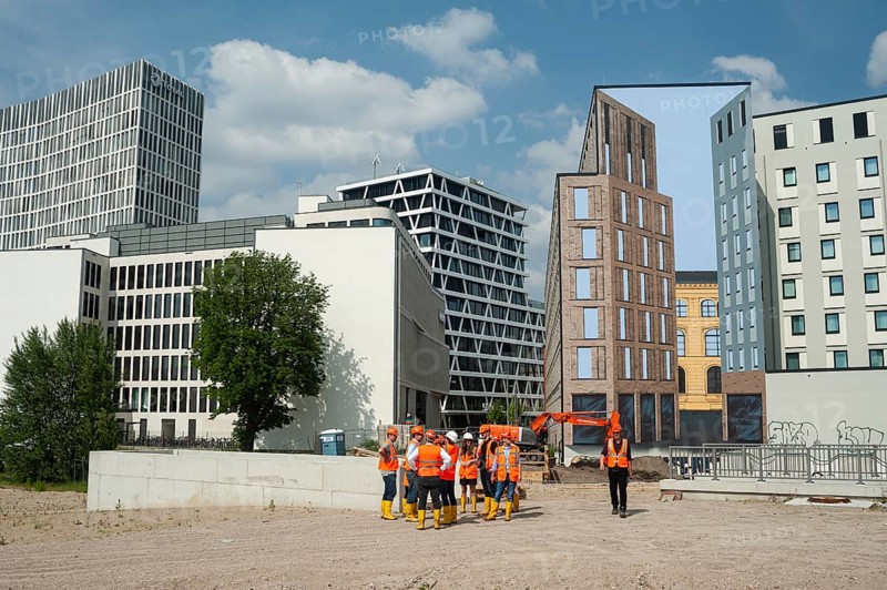 11.06.2019, Berlin, Germany, Europe, New office buildings and a building plot for commercial buildings along Heidestrasse in Europacity in Berlin-Moabit, Europe
