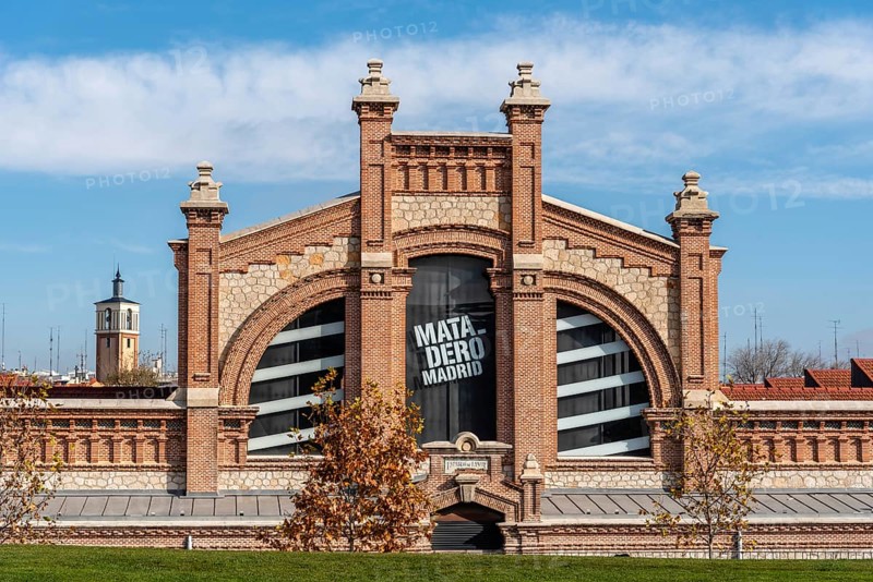 Madrid, Spain, December 9, 2019: Matadero cultural center in Madrid Rio. Matadero Madrid is a former slaughterhouse in the Arganzuela district, which has been converted to arts centre, Europe