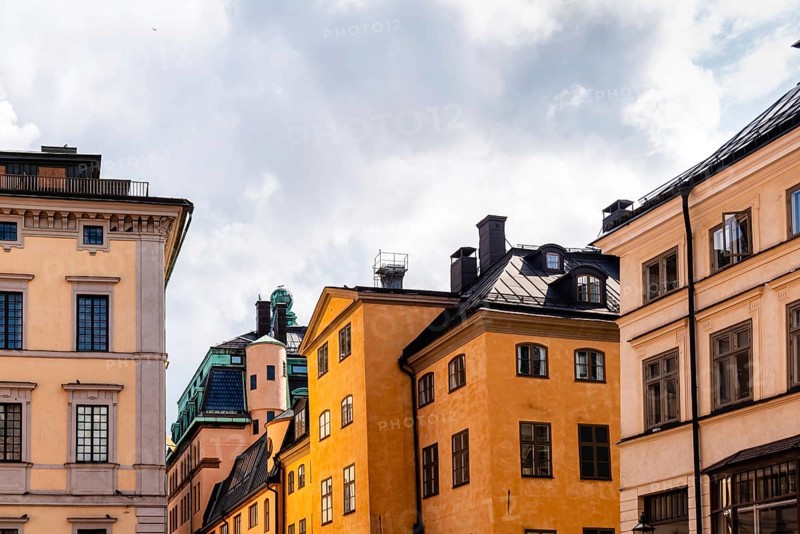 Low angle view of old buildings in Gamla Stan, the Old Medieval Town of Stockholm