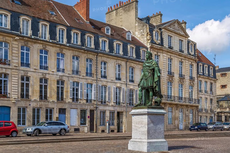 Square with statue of king Louis XIV in Caen, France, Europe