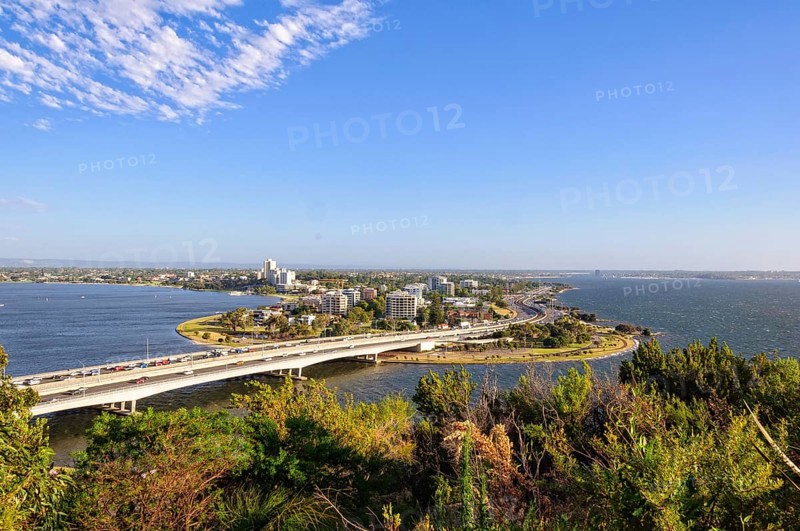Narrows Bridge over the Swan River and Mill Point photographed from Kings Park, Perth, WA, Australia, Oceania