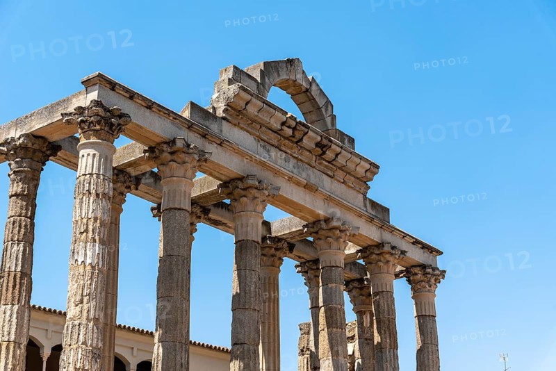 Roman Temple of Diana in Merida, Spain. Columns with capital in Corinthian style