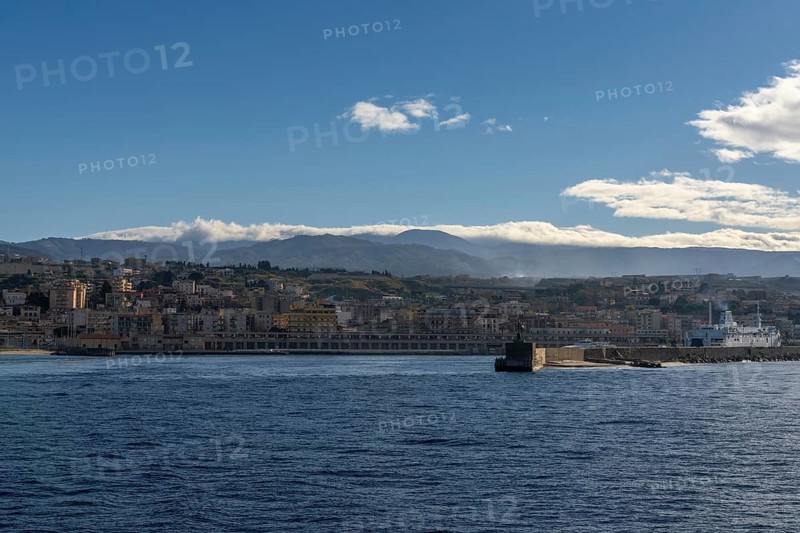 Villa San Giovanni, Italy, 17 December, 2023: view of the ferry terminal and harbor at Villa San Giovanni on the Strait of Messina, Europe