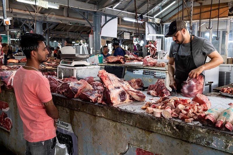 Market, meat hall, Port Louis, Indian Ocean, island, Mauritius, Africa