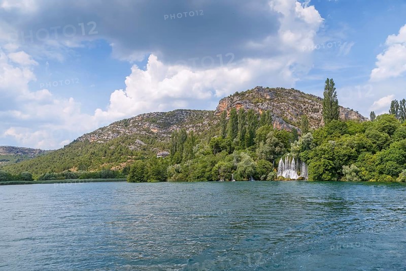 Roski slap is big waterfall in Krka national park, Croatia, Europe