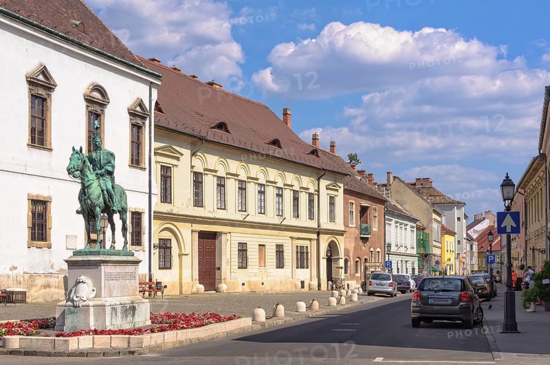 Equestrian statue of Count Andras Hadik, the most famous Hungarian hussar, in the Uri Street, Budapest, Hungary, Europe