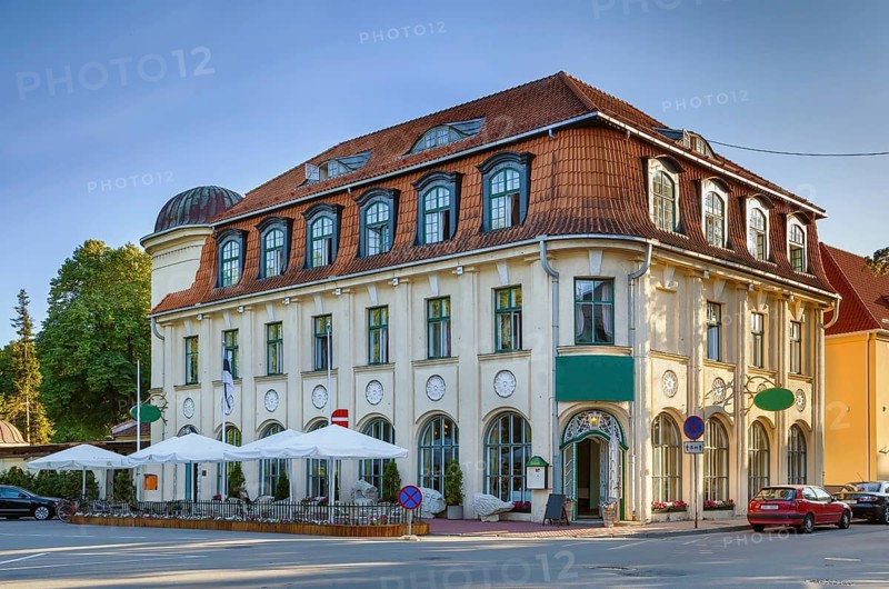 Historical building of hotel in Parnu city center, Estonia, Europe