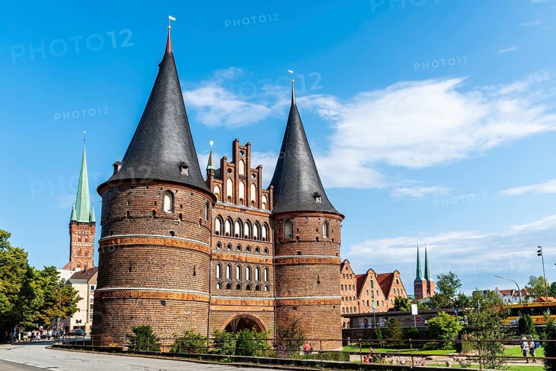 Lubeck, Germany, August 3, 2019: The Holsten Gate, Holstentor, is a city gate of the old center of the Hanseatic city, Europe