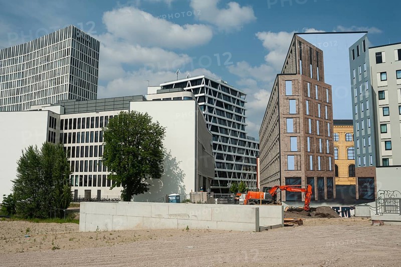 11.06.2019, Berlin, Germany, Europe, New office buildings and a building plot for commercial buildings along Heidestrasse in Europacity in Berlin-Moabit, Europe