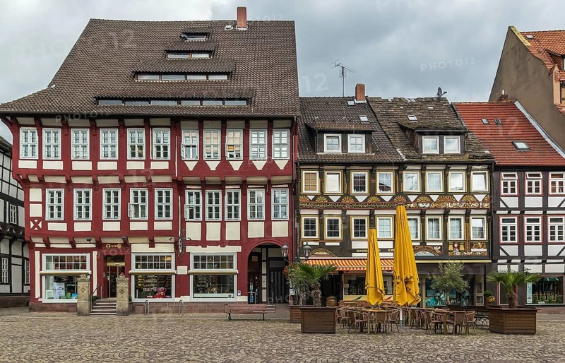 Ancient half-timbered houses on Market square in the downtown Einbeck, Germany, Europe