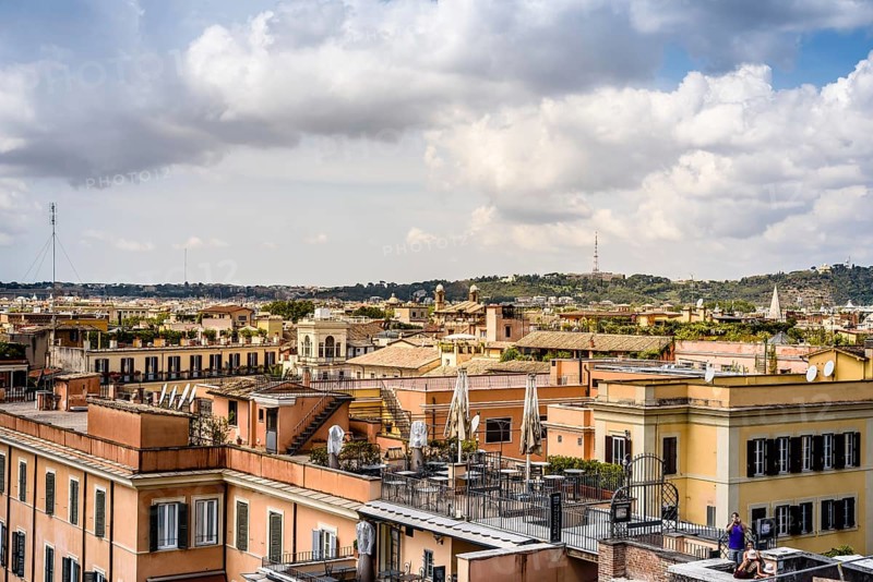 Rome, Italy, August 18, 2016: View of Rome from Piazza della Trinita dei Monti a sunny summer day, Europe