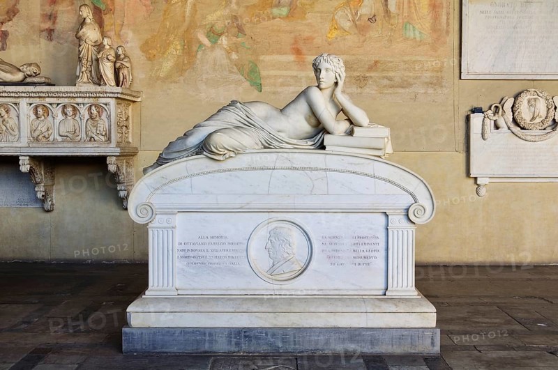 The allegorical figure of Science on the sarcophagus of the late astronomer and physicist Ottaviano-Fabrizio Mossoti in the Camposanto, Pisa, Tuscany, Italy, 8 October 2011, Europe