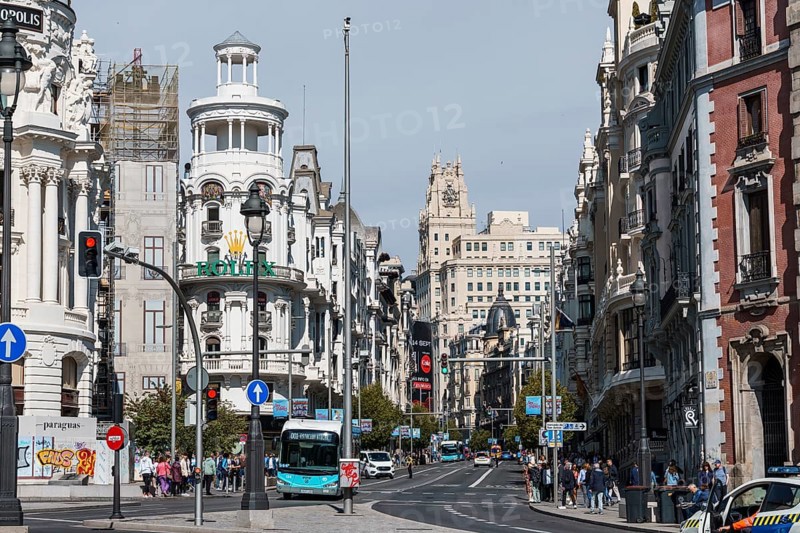 Madrid, Spain, May, 19, 2024: Gran Via Avenue in Central Madrid, Europe