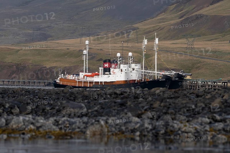 Ship in the harbour of Hvalfjörður, Iceland, Europe