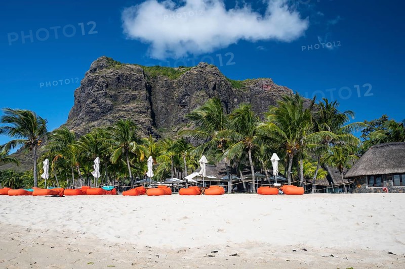 Beach, Le Morne, Brabant, peninsula, mountain with luxury hotel, south-west, Indian Ocean, island, Mauritius, Africa
