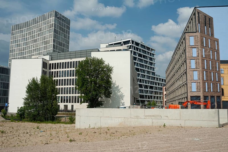 11.06.2019, Berlin, Germany, Europe, New office buildings and a building plot for commercial buildings along Heidestrasse in Europacity in Berlin-Moabit, Europe
