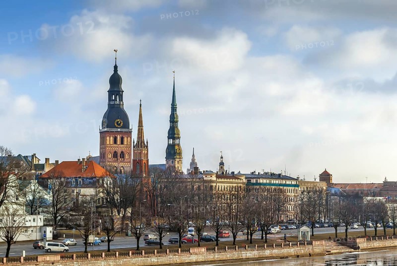 View of the old city of Riga from the river, Latvia, Europe