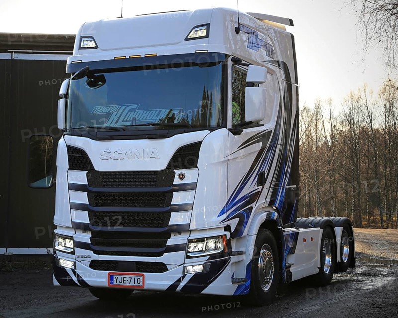 RASEBORG, FINLAND, NOVEMBER 19, 2016: Next Generation Scania S500 of Transport K Lindholm & Co. is being moved on a yard. The Raseborg based transport company is the first in Finland to have a NextGen Scania truck